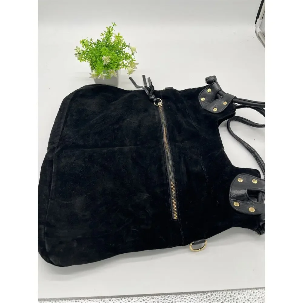 Pietro Alessandro New York Black Suede Leather Hobo Shoulder Bag Large Boho